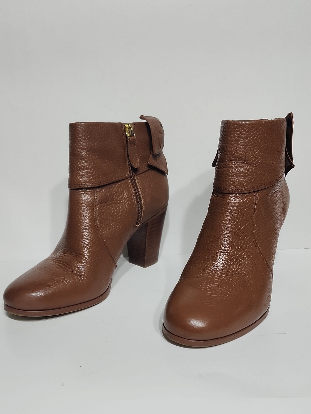 KATE SPADE LANISE Cognac Pebbled Leather Ankle Boots Size 8.5M